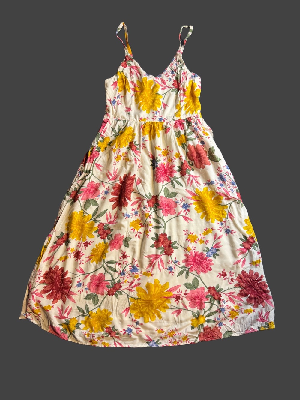 Old Navy White Floral Maxi Dress with Yellow & Pink Blooms